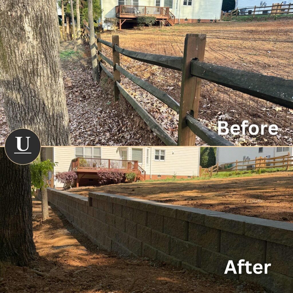 Second before-and-after comparison of the Ridgeline Restoration slope and retaining wall